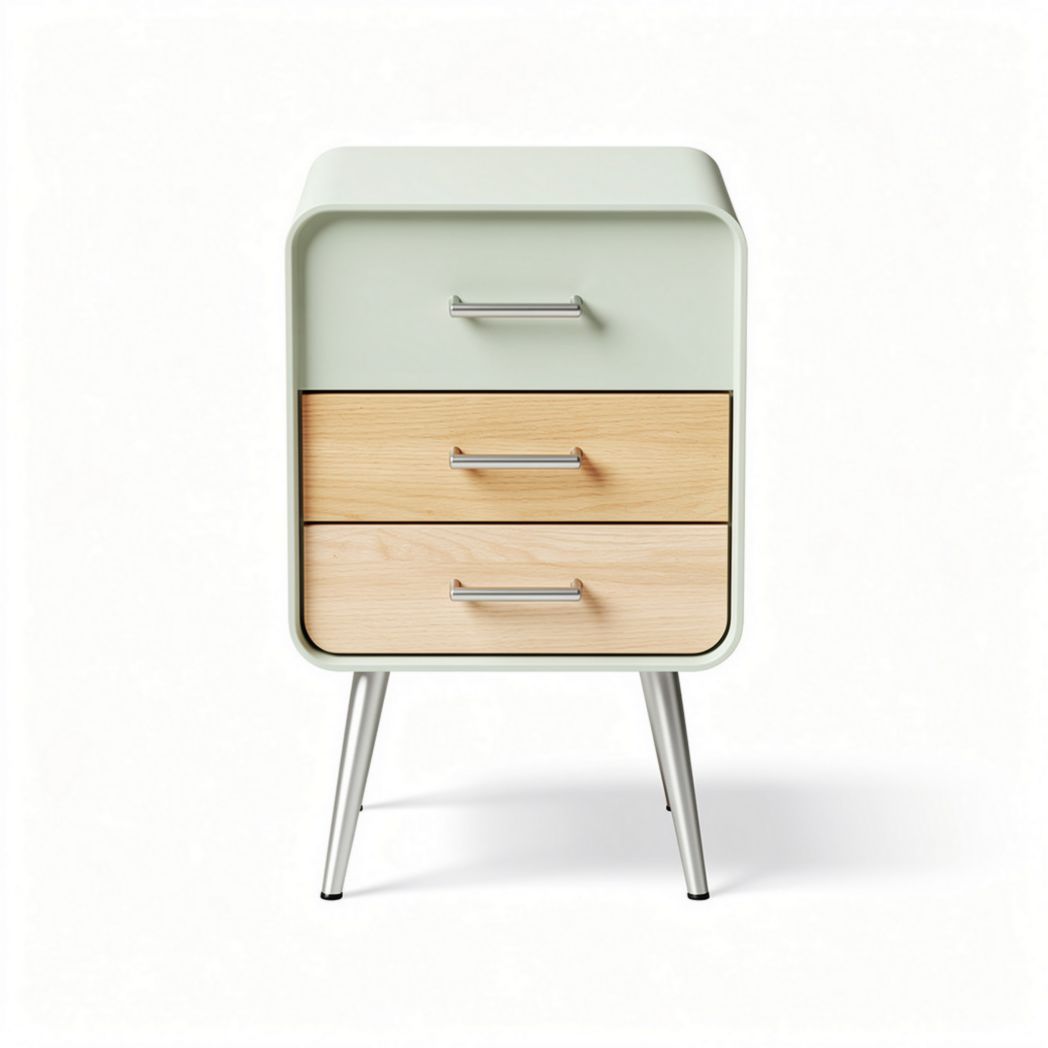 Modern nightstand with three drawers wood and metal frame in green and natural finish 60 x 40 x 80cm
