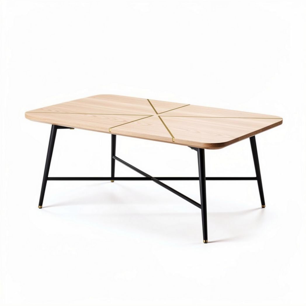 Wooden coffee table with black metal legs 120 x 60 x 45cm