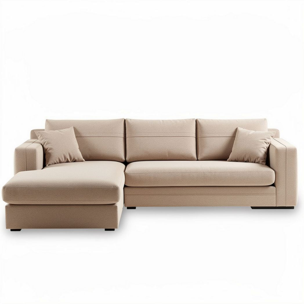 Beige sectional sofa with removable cushions for living room 240 x 150 x 85cm