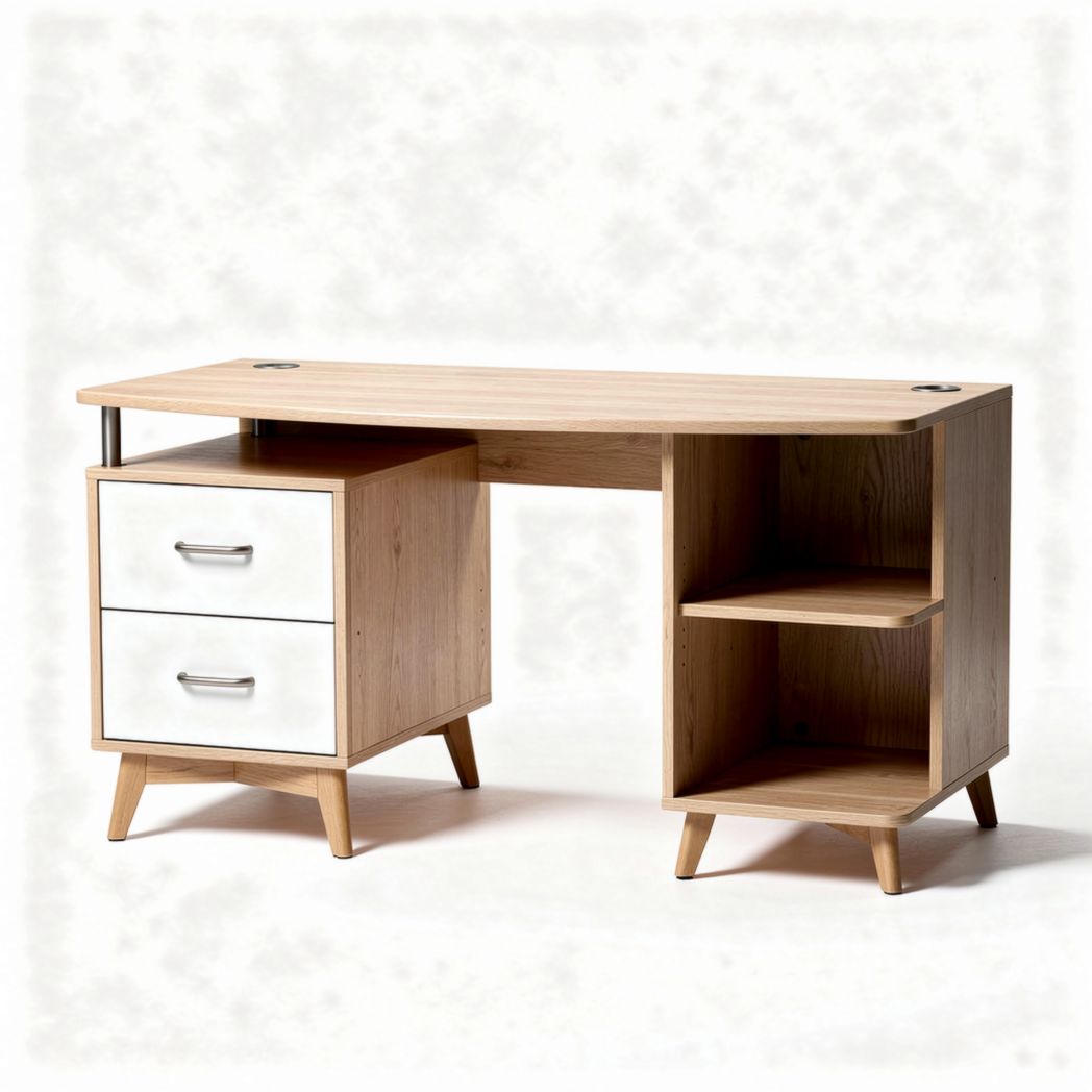 Modern wooden desk with two drawers and open shelving 120 x 60 x 75cm
