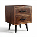 Wooden nightstand with two drawers and black metal handles 45 x 40 x 60cm