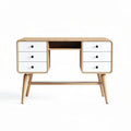 Wooden office desk with white drawers and natural finish 120 x 60 x 75cm