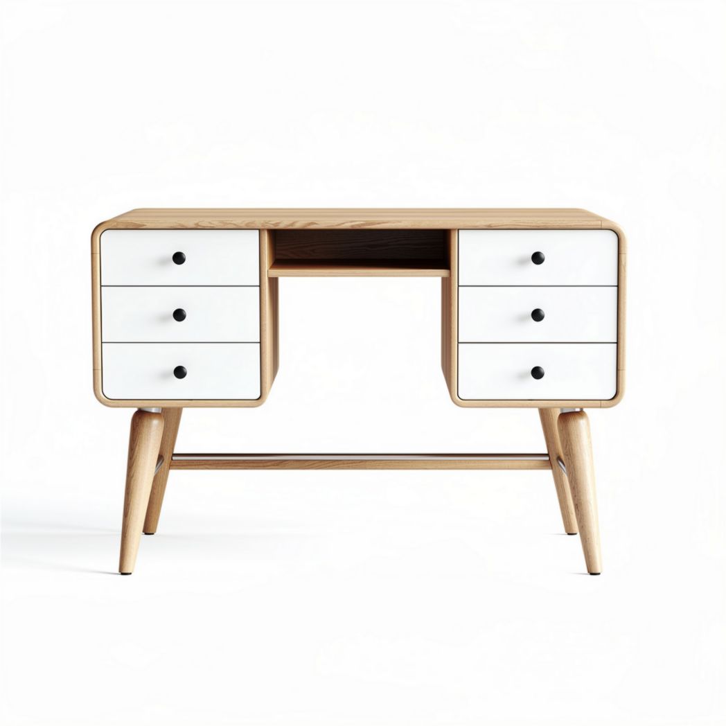 Wooden office desk with white drawers and natural finish 120 x 60 x 75cm