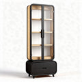 Glass display cabinet with wooden frame and white base 40 x 30 x 180cm