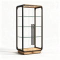 Glass display cabinet with wooden base and metal frame 180 x 80 x 40cm