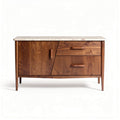 Wooden sideboard with marble top and storage drawers 120 x 40 x 75cm