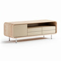 Wooden media console with drawers and open shelving in beige 150 x 40 x 50cm