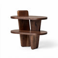 Walnut wood side table with two-tier design for living room or office use