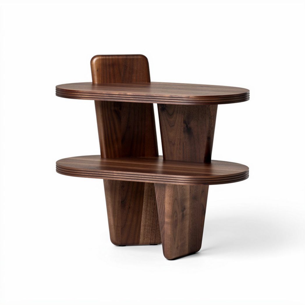 Walnut wood side table with two-tier design for living room or office use