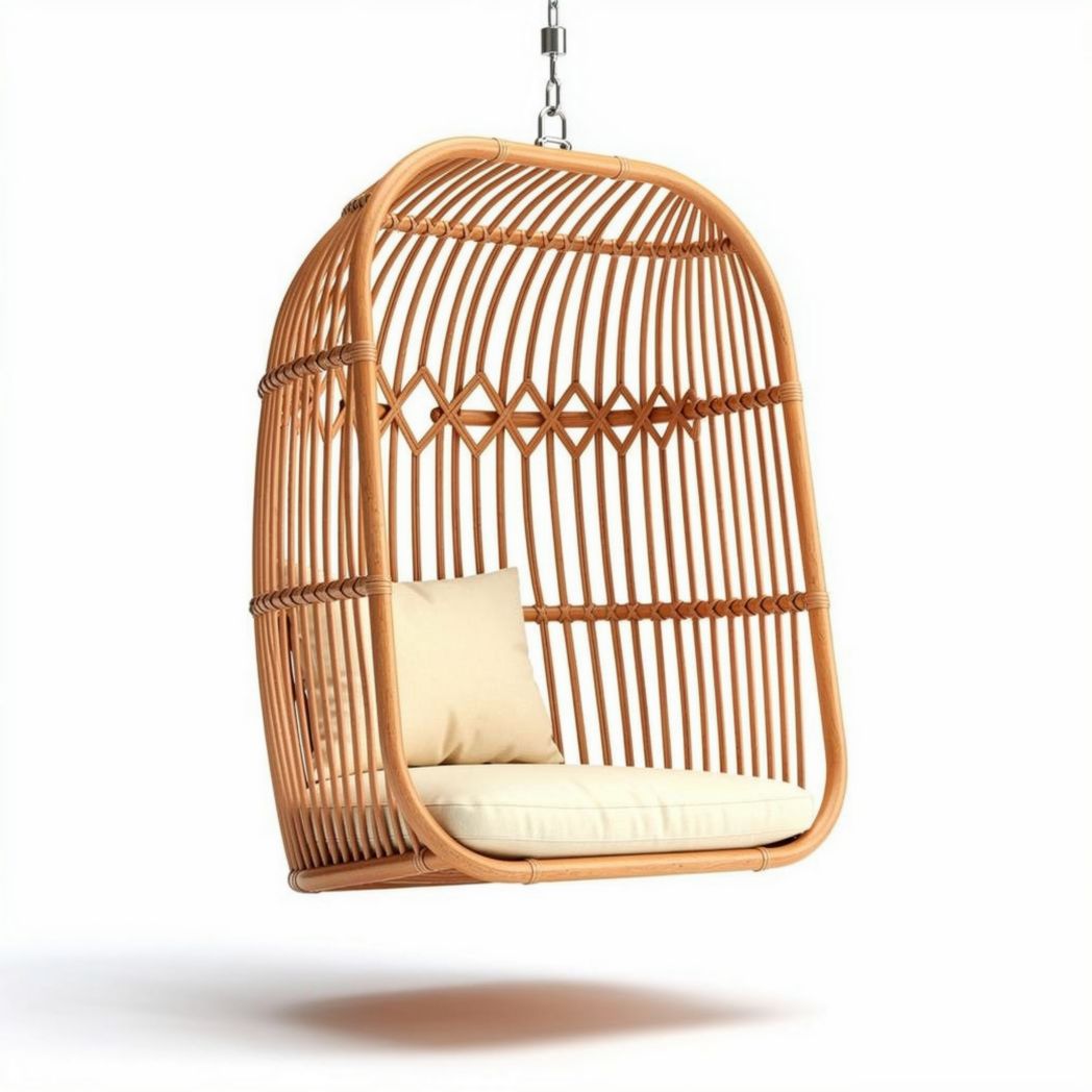 Hanging rattan swing chair with cushion for indoor or outdoor use 100 x 70 x 120cm