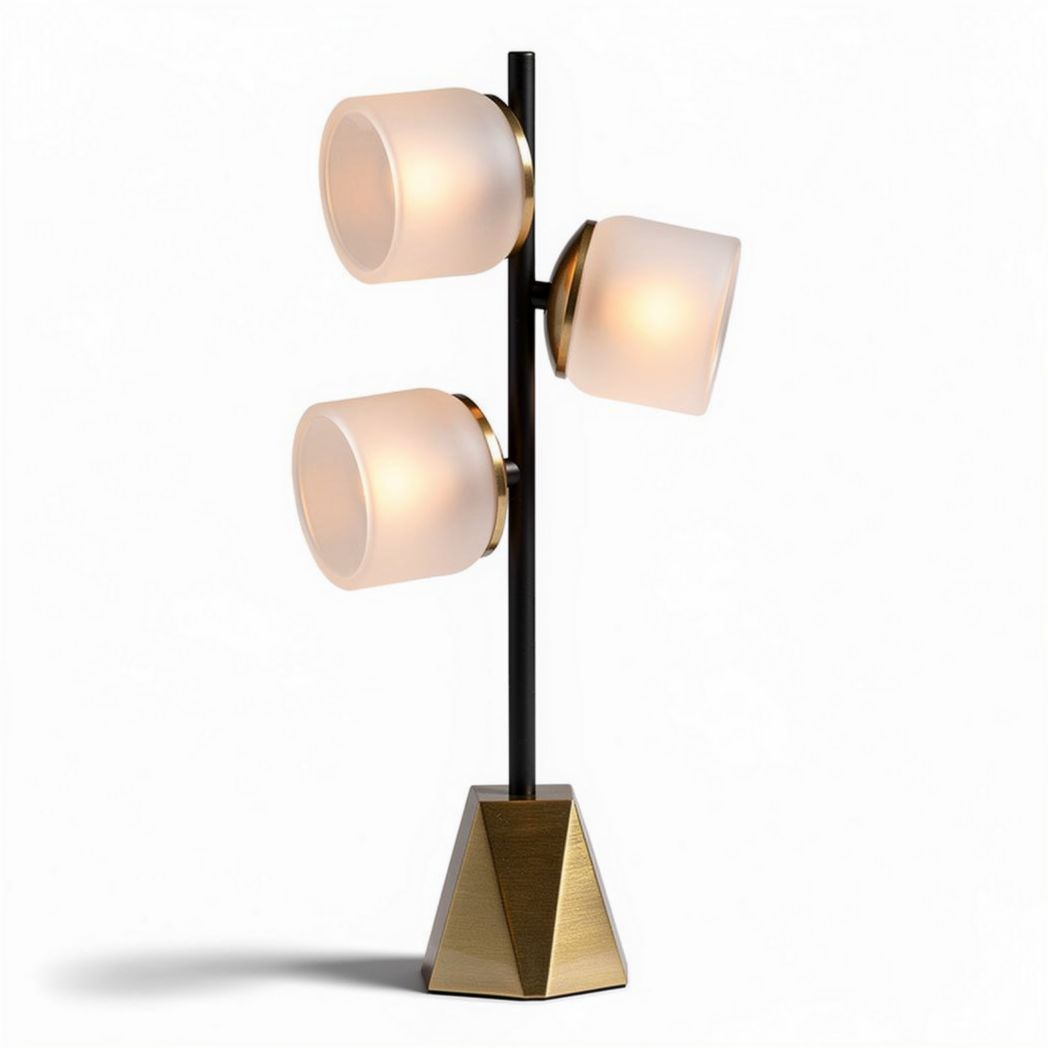Modern table lamp with three frosted glass shades and metal base 25 x 25 x 50cm