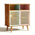 Wooden cabinet with colored doors and open shelf 70 x 40 x 85cm