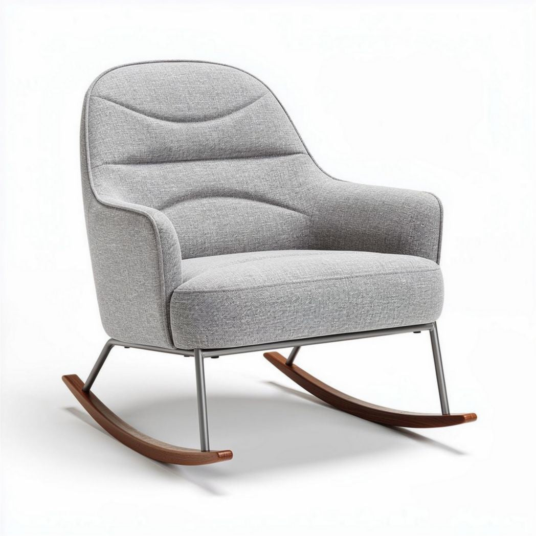 Rocking chair in gray fabric upholstery with metal and wood frame 80 x 80 x 90cm