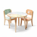 Kids round table set with two chairs natural wood colorful design 70 x 70 x 50cm