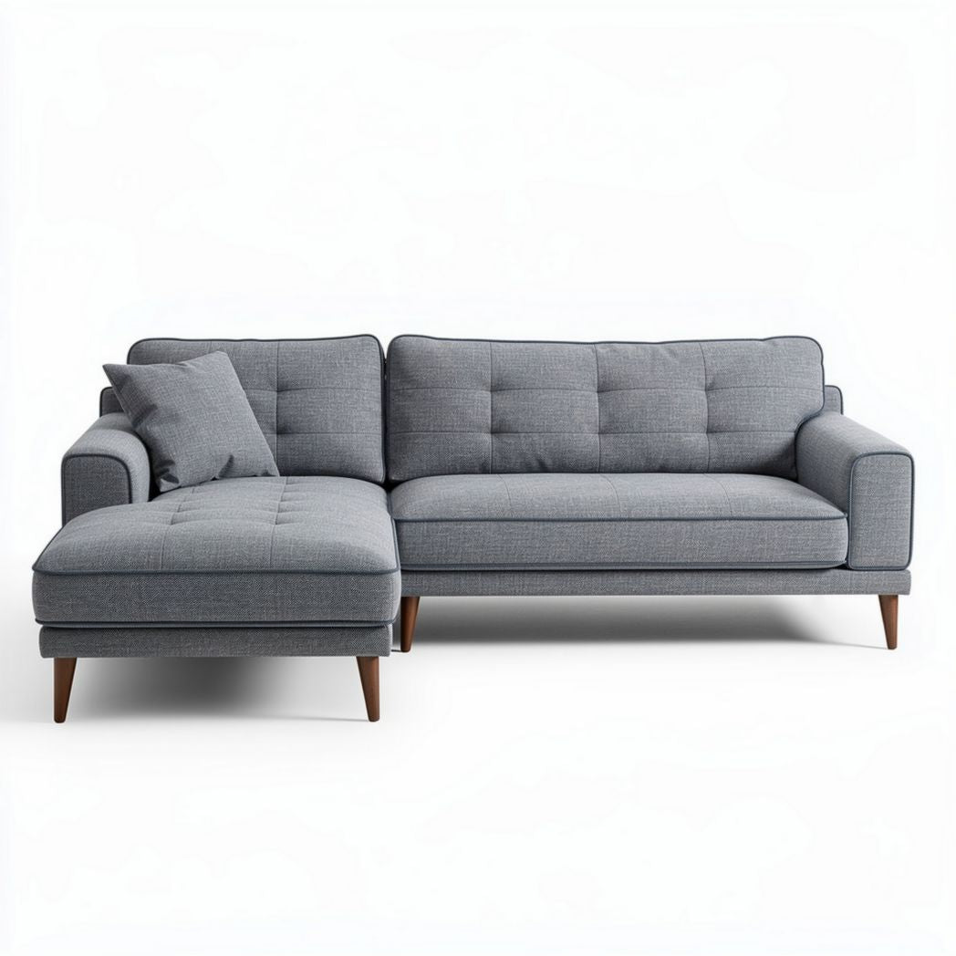 Modern sectional sofa with fabric upholstery and wood legs in grey 210 x 90 x 85cm