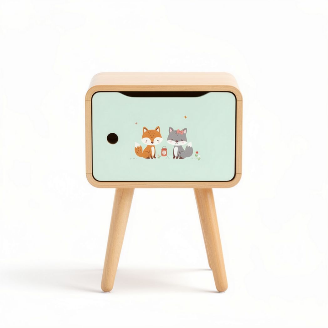 Wooden nightstand with animal design drawer storage 40 x 30 x 50cm